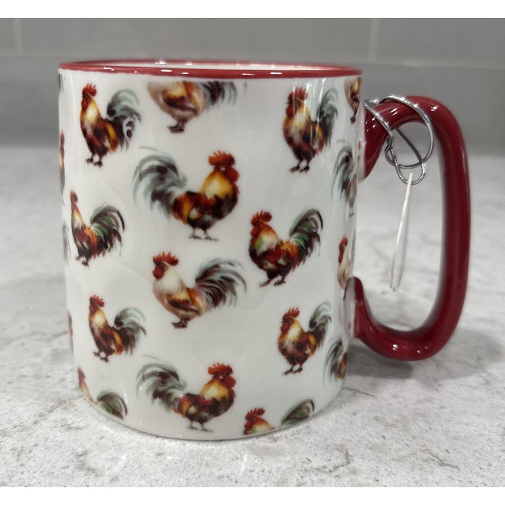 ROOSTERS 16oz Mug 10 Strawberry Street Bella MUSHROOM Rooster Chickens Hens NEW